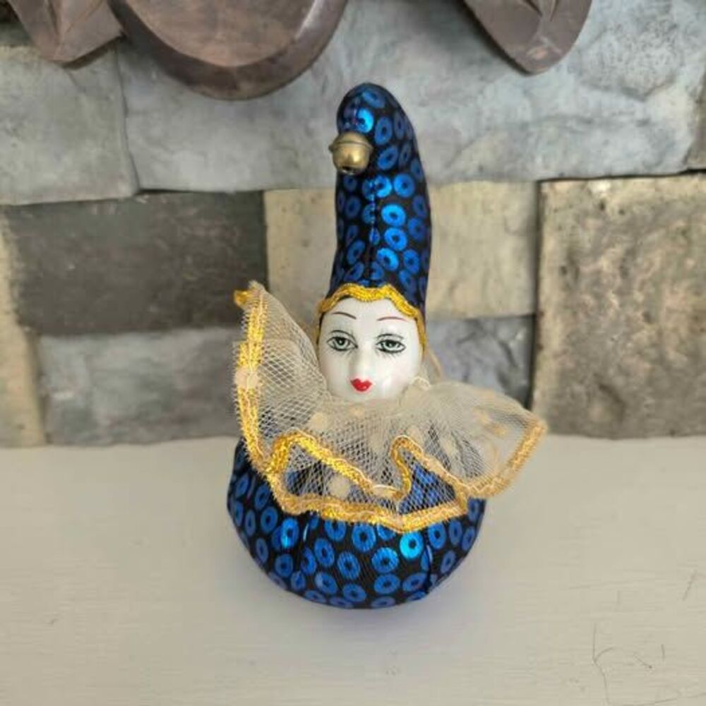 Vintage Porcelain Harlequin Jester Clown Doll Pin Cushion Creepy Haunted